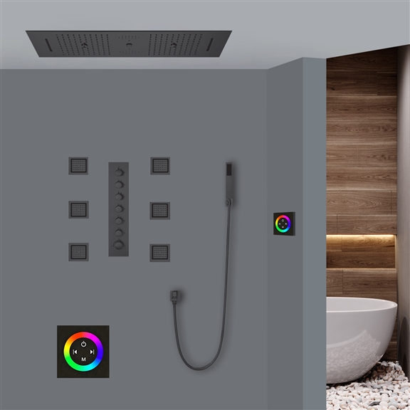 TRENTO TOUCH PANEL CONTROLLED THERMOSTATIC RECESSED CEILING MOUNT MATTE BLACK LED MUSICAL